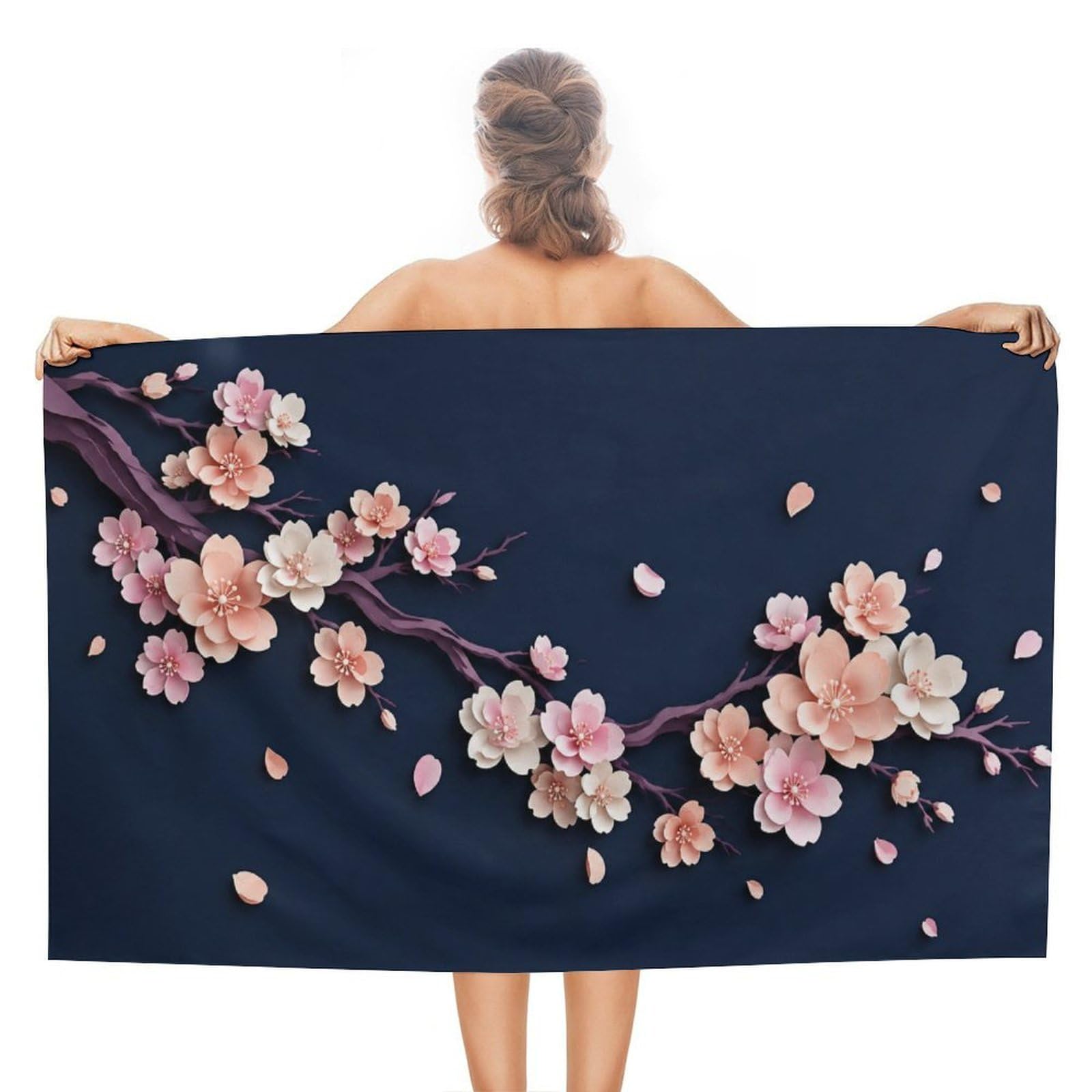 Anceky Cherry Blossom Floral Oversized Beach Towel Quick Dry Sand Free Microfiber Travel Towel Lightweight Multi Purpose Beach Blanket Pool Gym Bath Towel 51x31 in