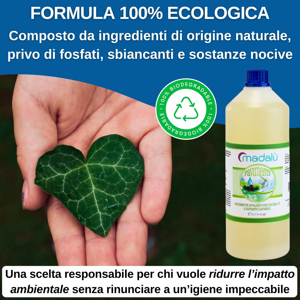MADALU' - Detersivo Pavimenti Profumato, Concentrato e Biodegradabile (6 Pack da 1 Litro) Detergente Pavimenti Interni ed Esterni Disinfettante per Pulizia Pavimenti Professionale Made in Italy