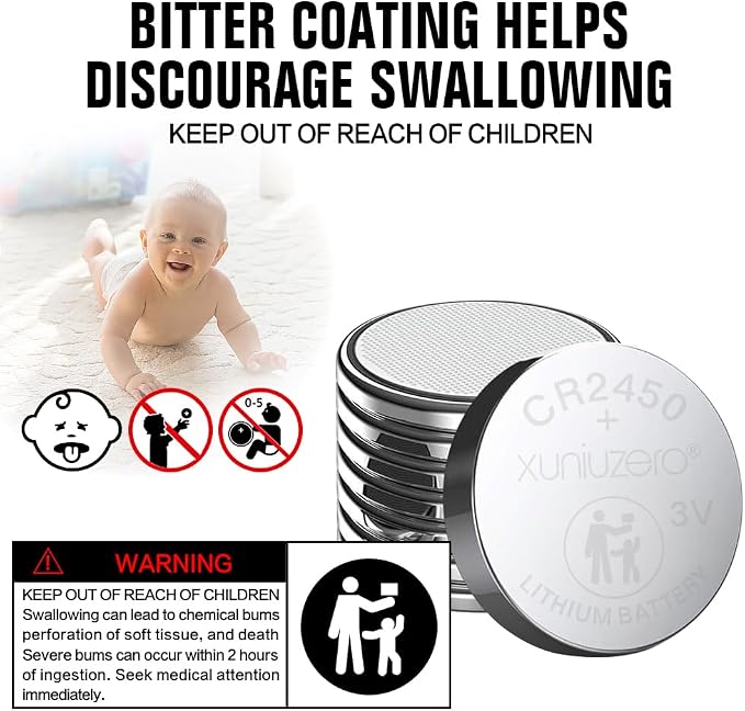 6-Pack CR2450 Lithium Coin Cell Battery, 3 Volt, Long Lasting Power, Mercury-Free, Child-Safe Package miniatura 2