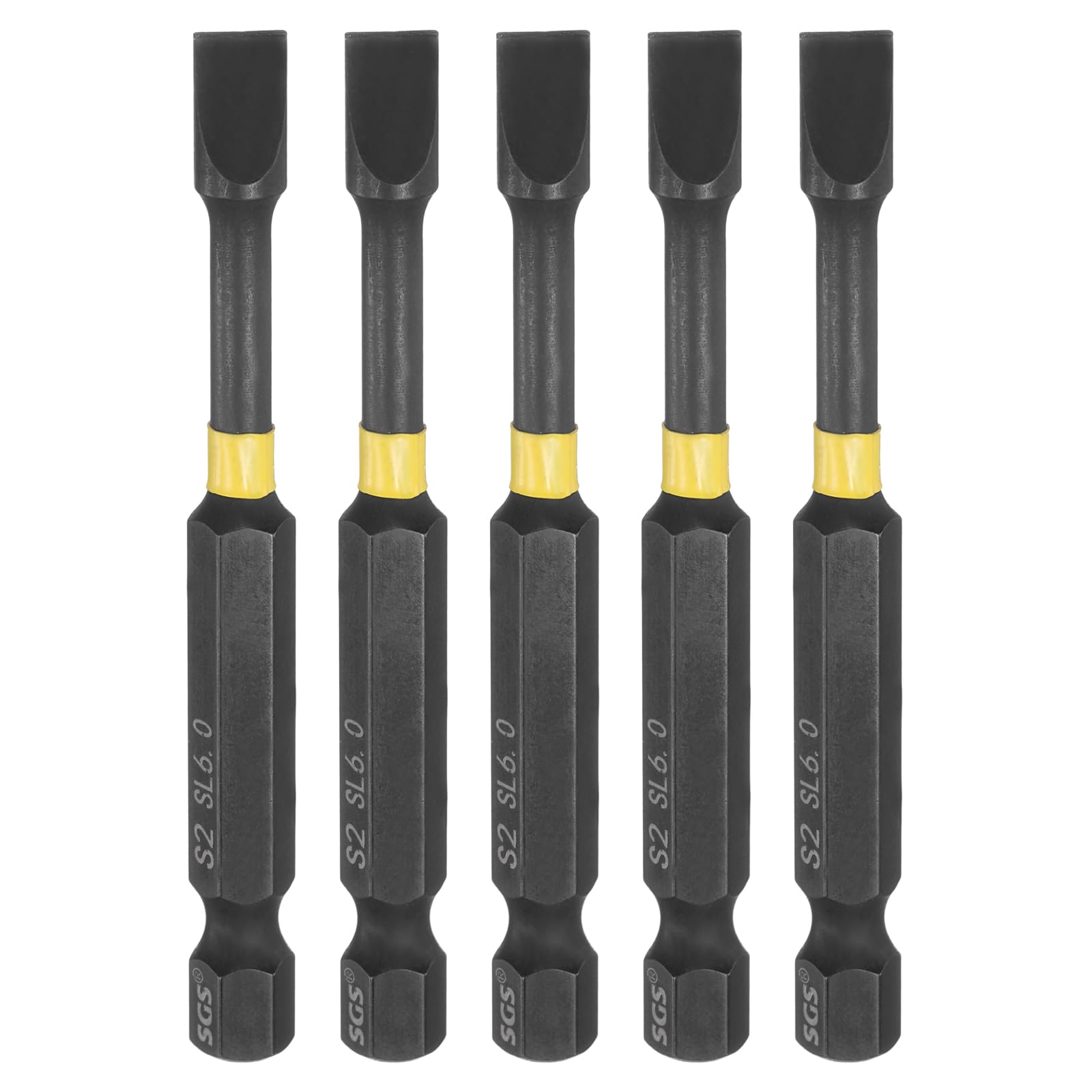 sourcing map 5pcs SL6 Slotted Impact Screwdriver Bits 6mm Slotted Tip 1/4" Hex Shank 70mm (2.8") Long Magnetic Flat Head Phosphated S2 Steel Screw Driver Drill Bits Electric Power Tool