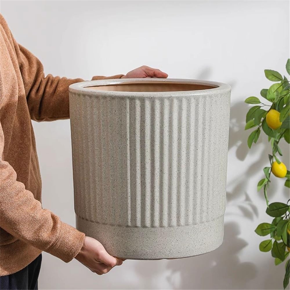 Vfs8dQ5kt Vasi per piante da interno Vaso da fiori grande in ceramica a strisce rotonde con foro di drenaggio Fioriere da giardino