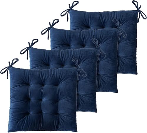 ELFJOY Juego de 4 almohadillas cuadradas para sillas de interiores almohadas con lazos cojín grueso y suave para asiento de cocina comedor oficina