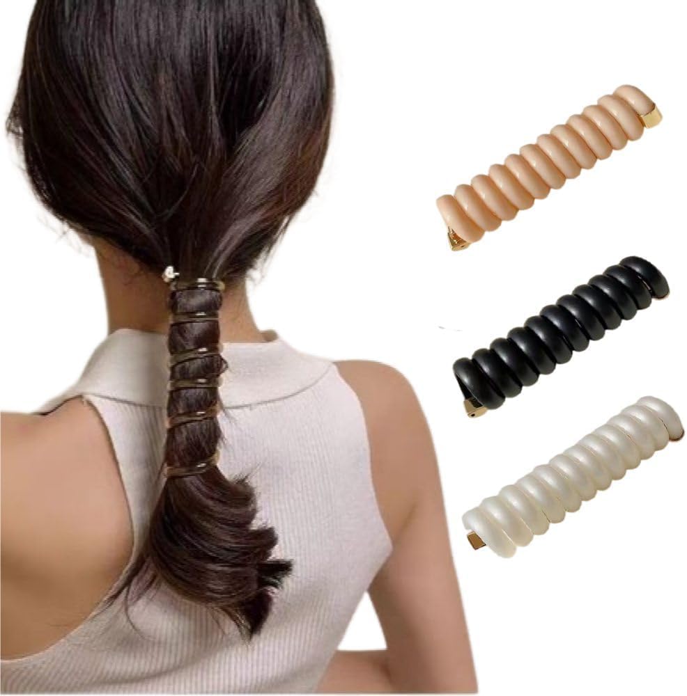 Spiral Hair Ties for Women, No Damage Coil Hair Ties for Girls, 3 pc. Multi Color