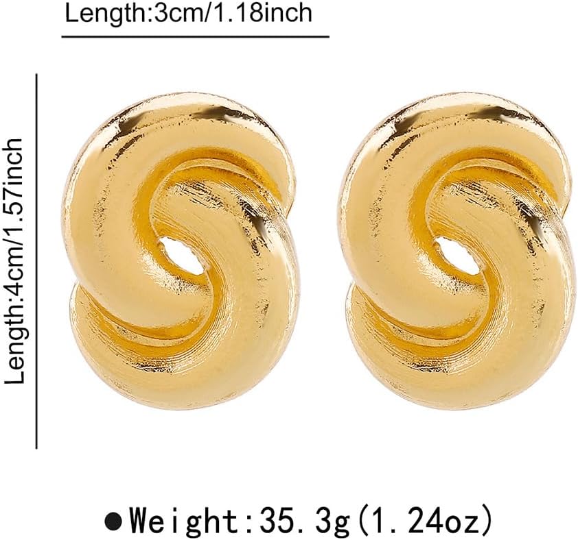 Statement Big Chunky Gold Twist Knot Earrings for Women, Trendy Large Thick Silver Spiral Drop Stud Earring Irregular Geometric Twisted Ear Jewelry Gift - Image 2