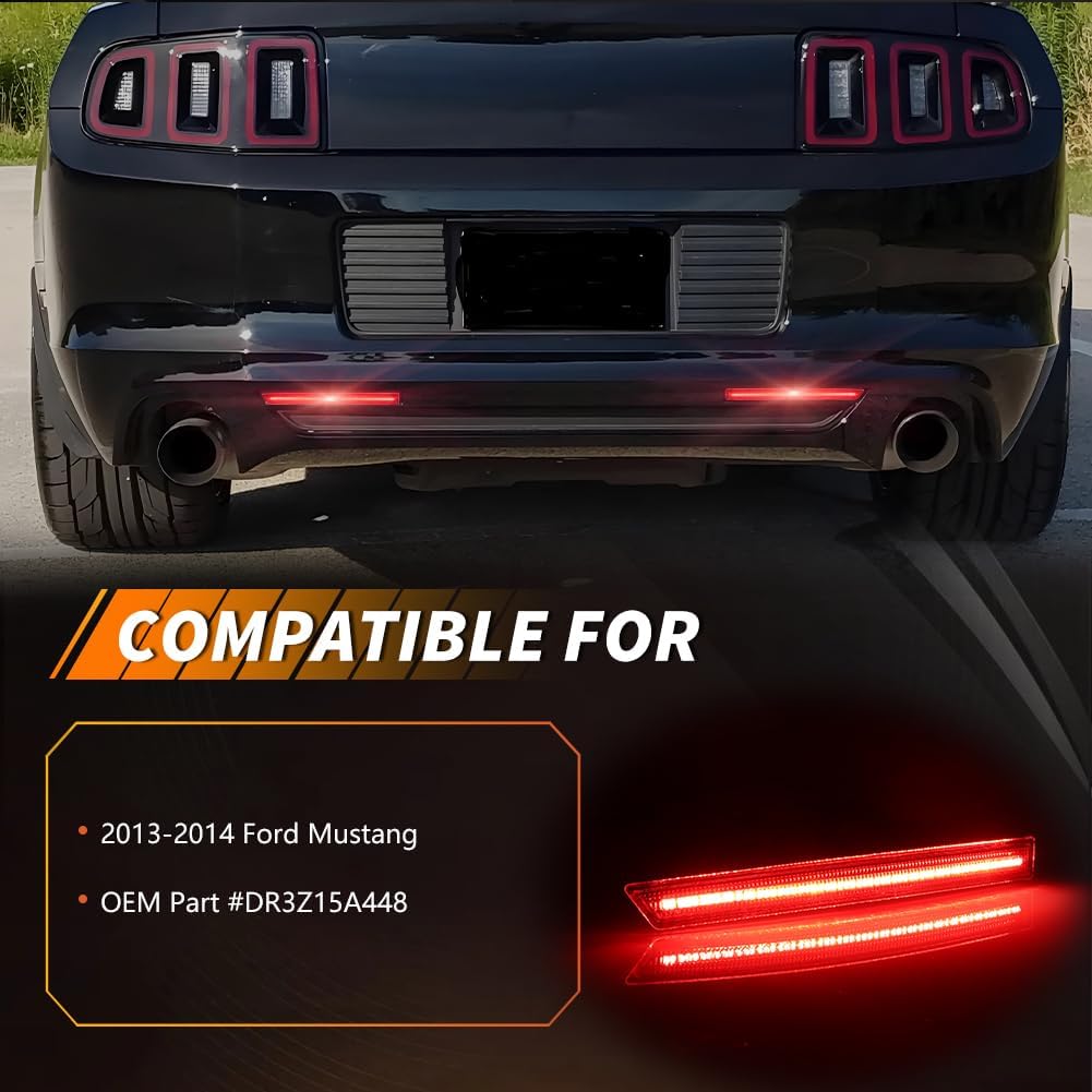 Rear Bumper Reflector Compatible with Fo-rd Must-ANG 2013 2014, [DOT] [IP67 Waterproof] Red LED Rear Bumper Reflector, Replace OEM #DR3Z15A448A, 1 Pair, Red Lens