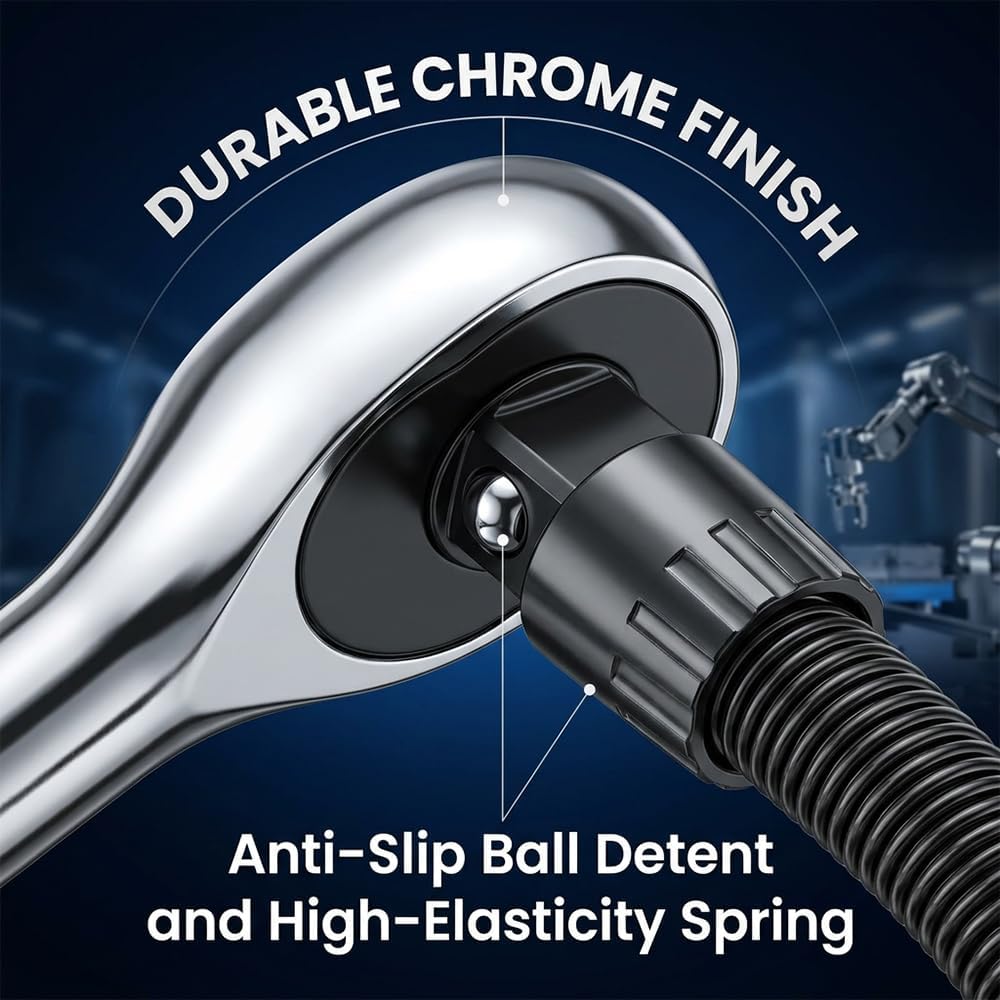 1/2" Flexible Socket Extension Bar, Spring Steel Shaft Ratchet Extension & Wrench Extender for Hard-to-Reach Areas, 1/2 Drive Extension Socket Hand Tool (9.8inch*1+13.8inch*1)