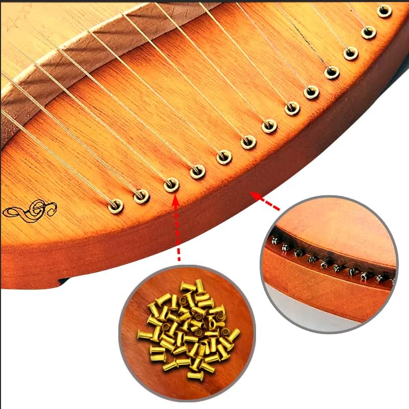 Miniatura 4 de Juego de 16 cuerdas de arpa de lira con 50 remaches huecos de latón dorado para arpa de lira