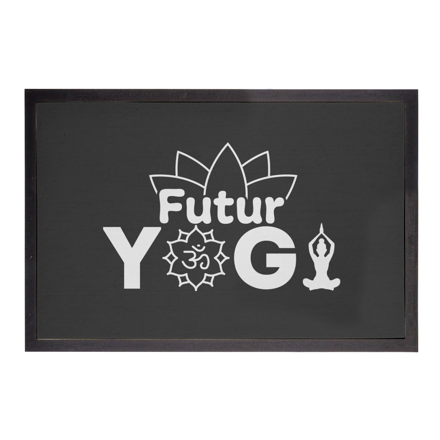 Paillasson noir de qualité supérieure motif yoga zen