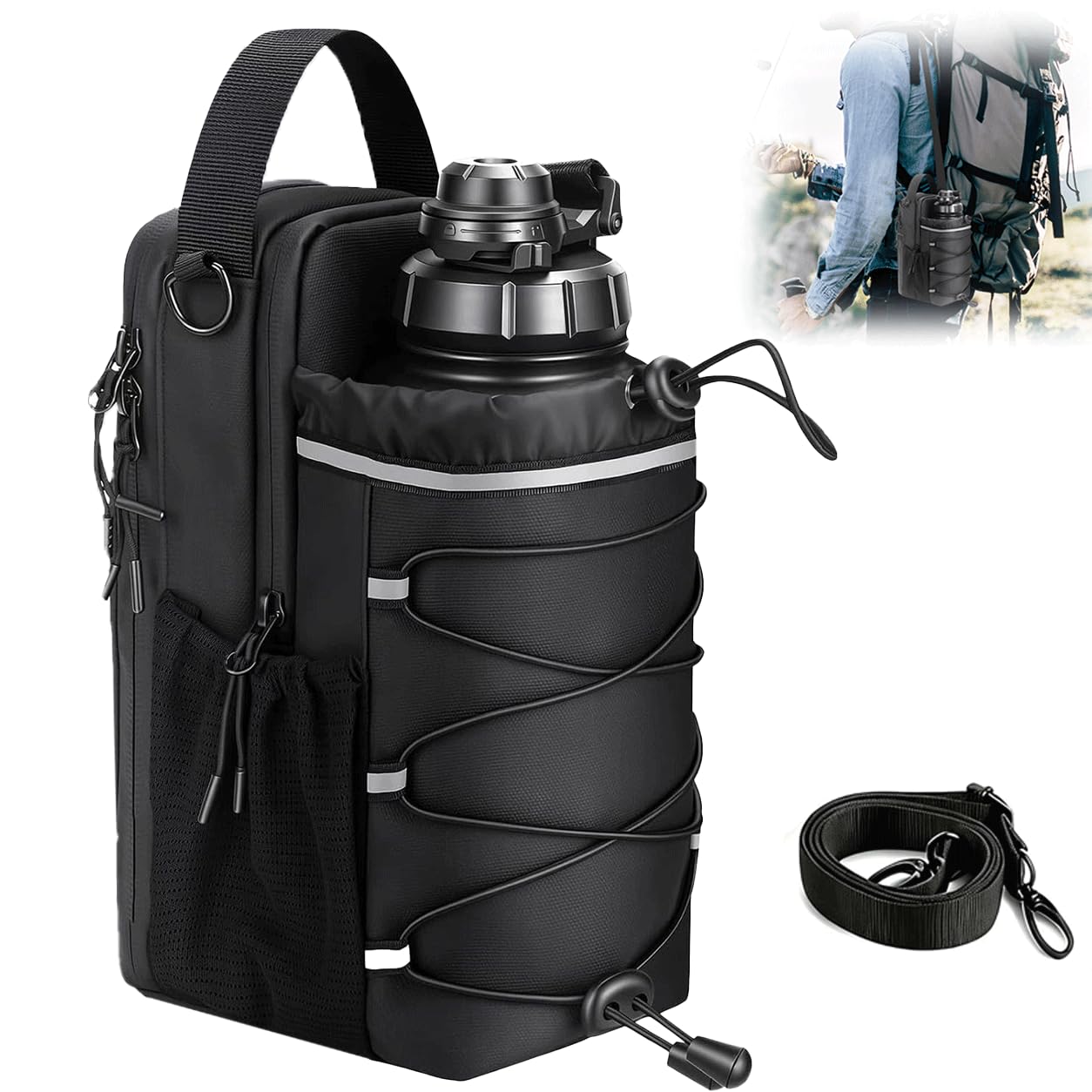 Gonggi Magnetic Gym Bag Water Bottle Holder with Sling, Multi-Purpose Sport Bottle Organizer with 3 Magnet, Gym Accessories for Men and Women, Training Draw String Bag for Outdoor Basketball Bike-picture-29