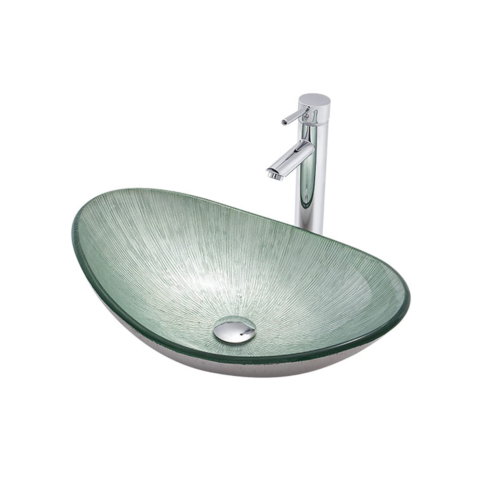 ASerZenith Bathroom Vessel Sink, Tempered Glass Artistic Vessel Bowl Sink Countertop Vanity Vessel Sink With Faucet And Pop Up Drain Combo, Mounting Ring(B-B)