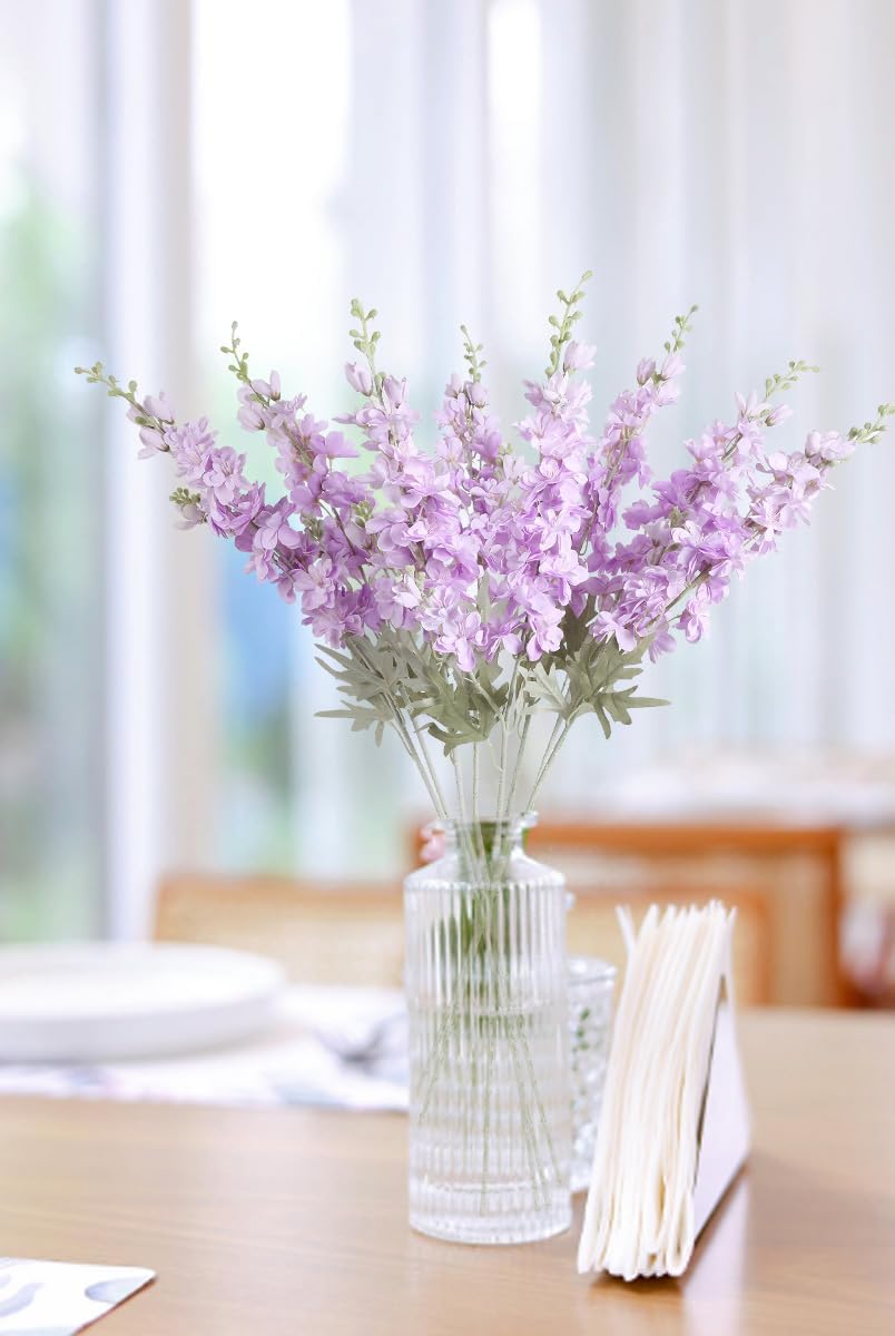 8PCS Purple Delphinium Artificial Flowers 33.5in Long Stem Larkspur Fake Silk Flowers for Tall Vase Faux Flowers for Home Wedding Baby Shower Floral Arrangement Centerpiece Table Decor (Purple) - Image 7