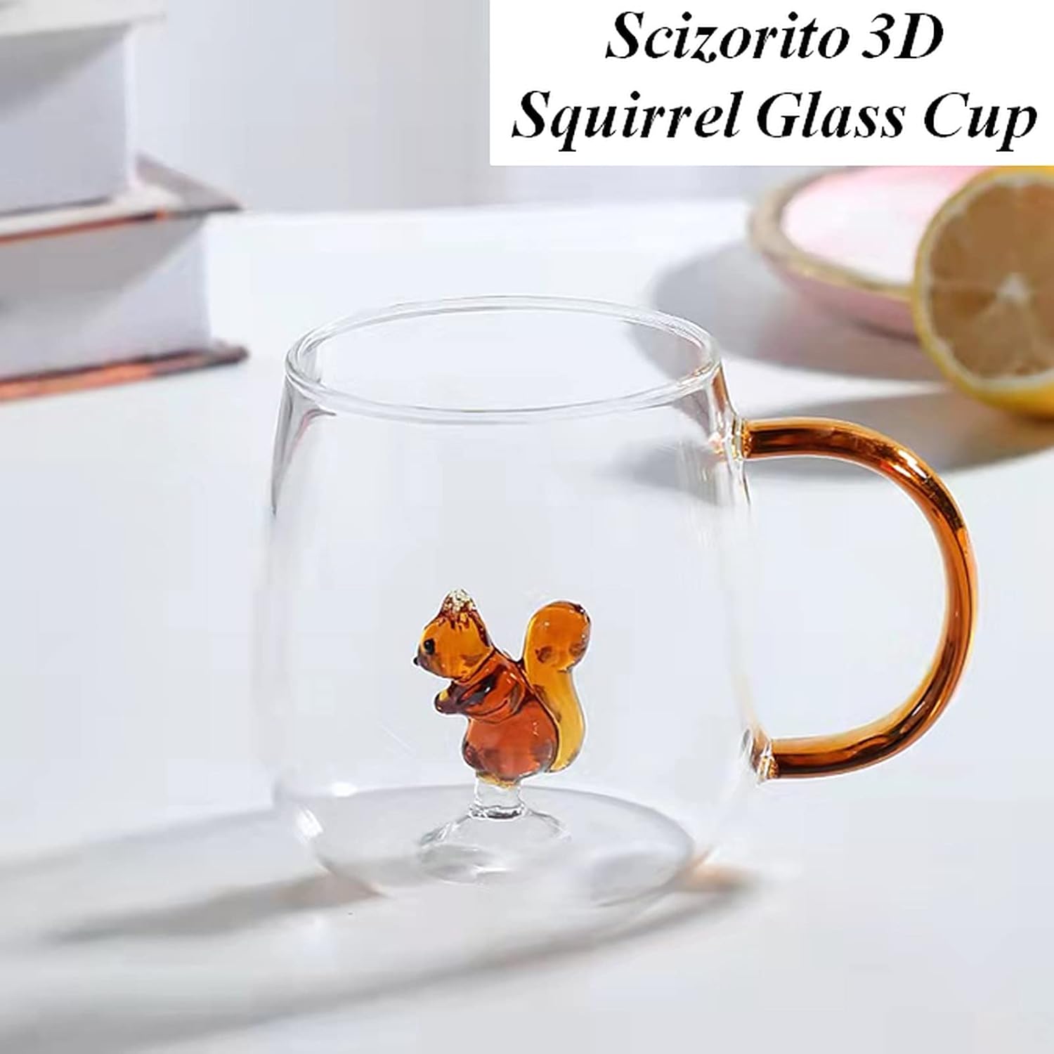 Glass Cups, Transparent Three-dimensional Pattern, Bar Beverages Ice Coffee Mug Juice Drinkware, Clear (Squirrel Cup) - Image 4
