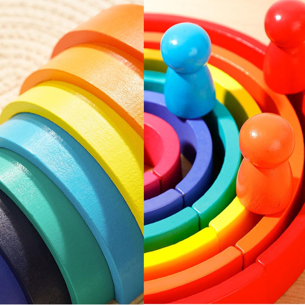 Kiuiom 4 Pièces Jeu D'empilage Arch Jouet,Arc en Ciel Bois Montessori,Kit De Bloc Montessori Jouet,Éducatif en Bois Jouet Bloc De Construction pour Enfants,pour Enfants Ans Garçon Fille