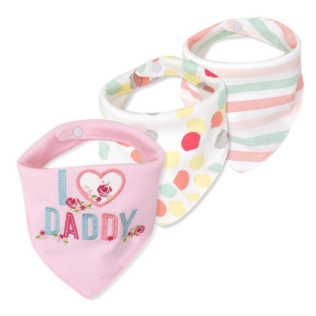 Cuteon Unisex Infant 21Dot&Ilovedaddy Baby Drool Bibs, 3-Pack Absorbent Cotton, Triangle Bib With Snaps Gift For Boys & Girls