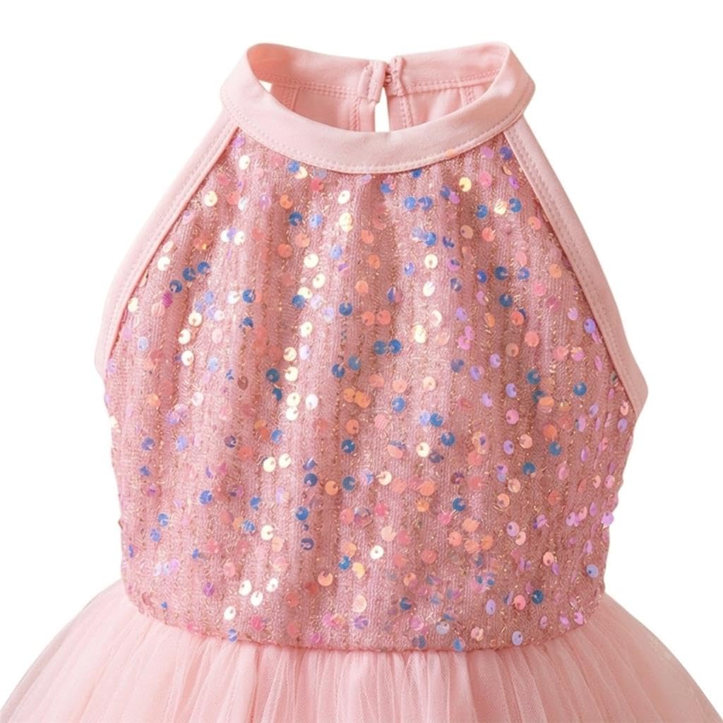 Lito Angels Vestido Niña Lentejuelas sin Mangas con Tul, Vestido Elegante Brillante para Boda Invitada, Actuación Escénica