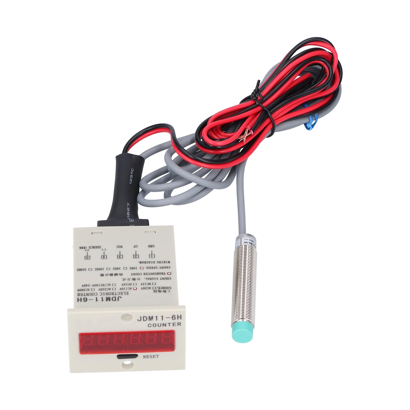 JDM11-6H 1-999999 Counter 4mm Sensing 10 Times/s Digital Electronic Counter for Metal Objects with 4.9ft Power Cord and 5.9ft Sensor Cable (AC110V)