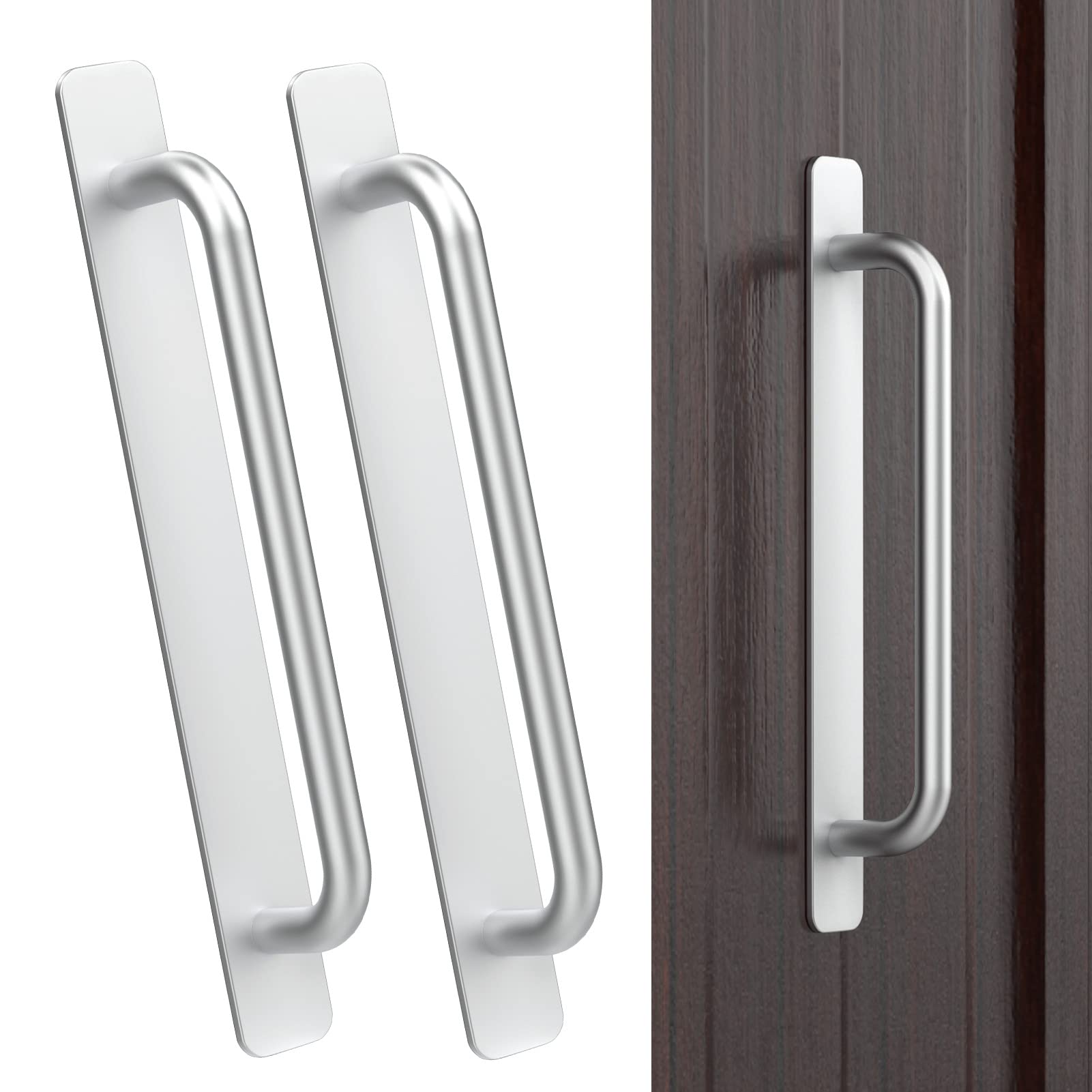 Aluminium Cabinet Handles, Pack of 2 Self-Adhesive Furniture Handles, No Drill-Free Kitchen Handles, Durable Drawer Handles for Sliding Door, Balcony Door, Bedroom, Bathroom (212 mm)