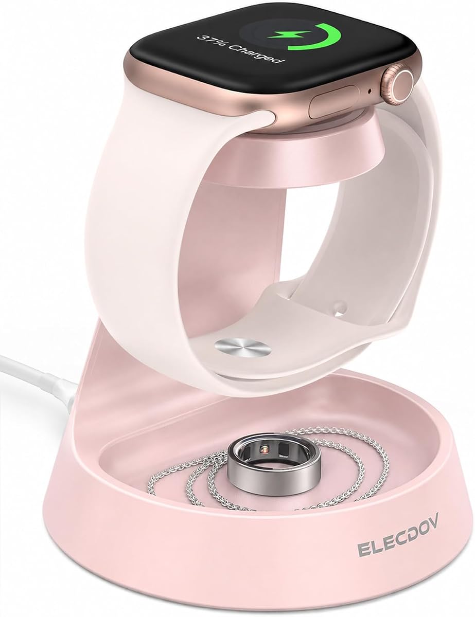 Watch Charger for Apple Watch 5W Magnetic Fast Charging Dock iWatch Charger | Watch Charger Stand for Apple Watch Series 11 10 Ultra 3 2 SE3 9 8 7 iWatch Charging with Jewelry Tray Mini Bedside Organizer