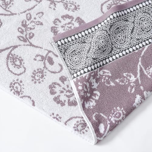 Image of Modern Threads 6 Piece Set, 2 Bath Towels, 2 Hand Towels, 2 Washcloths Yarn Dyed Jacquard /Solid Towel Set Ophelia Orchid (Pack of 8)