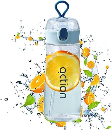 ストロー ボトル 水筒 ウォーターボトル 600ml 大容量 おしゃれ スポーツボトル 大人兼用 透明 高い密封性 直飲み 軽量 耐冷耐熱 ハンドル付き 携帯便利 運動 アウトドア 山登り 自転車 (Yellow)