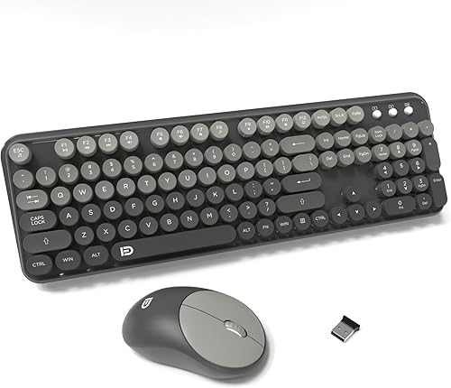 Miniatura 14 de FD Combo de teclado y mouse inalámbricos, bonito teclado y mouse coloridos con teclado retro inalámbrico de 2.4 GHz, apagado automático, receptor