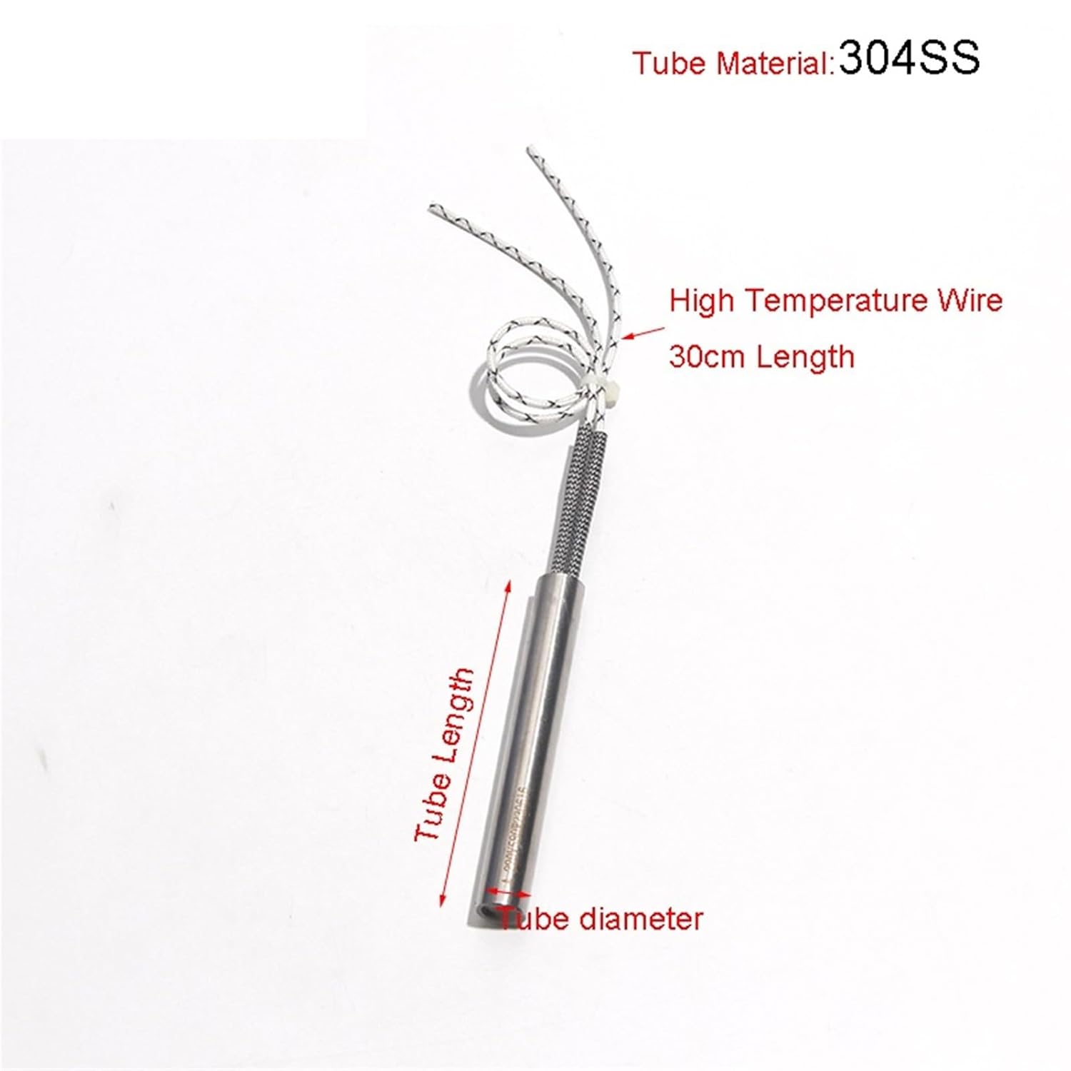 Single-End Electric Heat Pipe Cartridge Heater Element 6mm*30/40/50/60/80mm 304 Stainless Steel Heating Rod 220V 5Pcs(Thermocouple Wire,380V_6X50MM 100W)