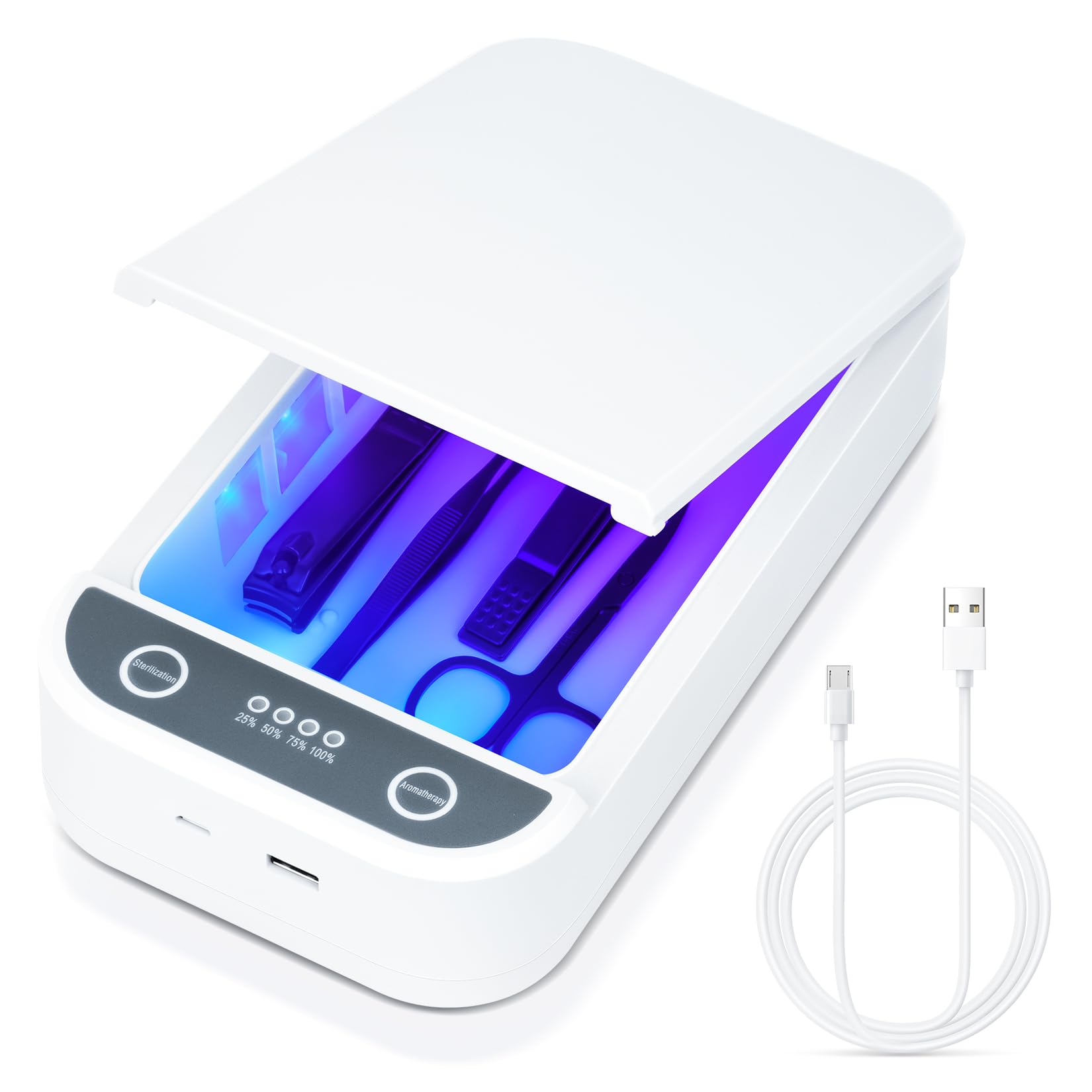 Esterilizador para herramientas de uñas, caja esterilizadora USB para tijeras de teléfono, joyas, pinzas, contenedor portátil de máquina de limpieza para salón de manicura