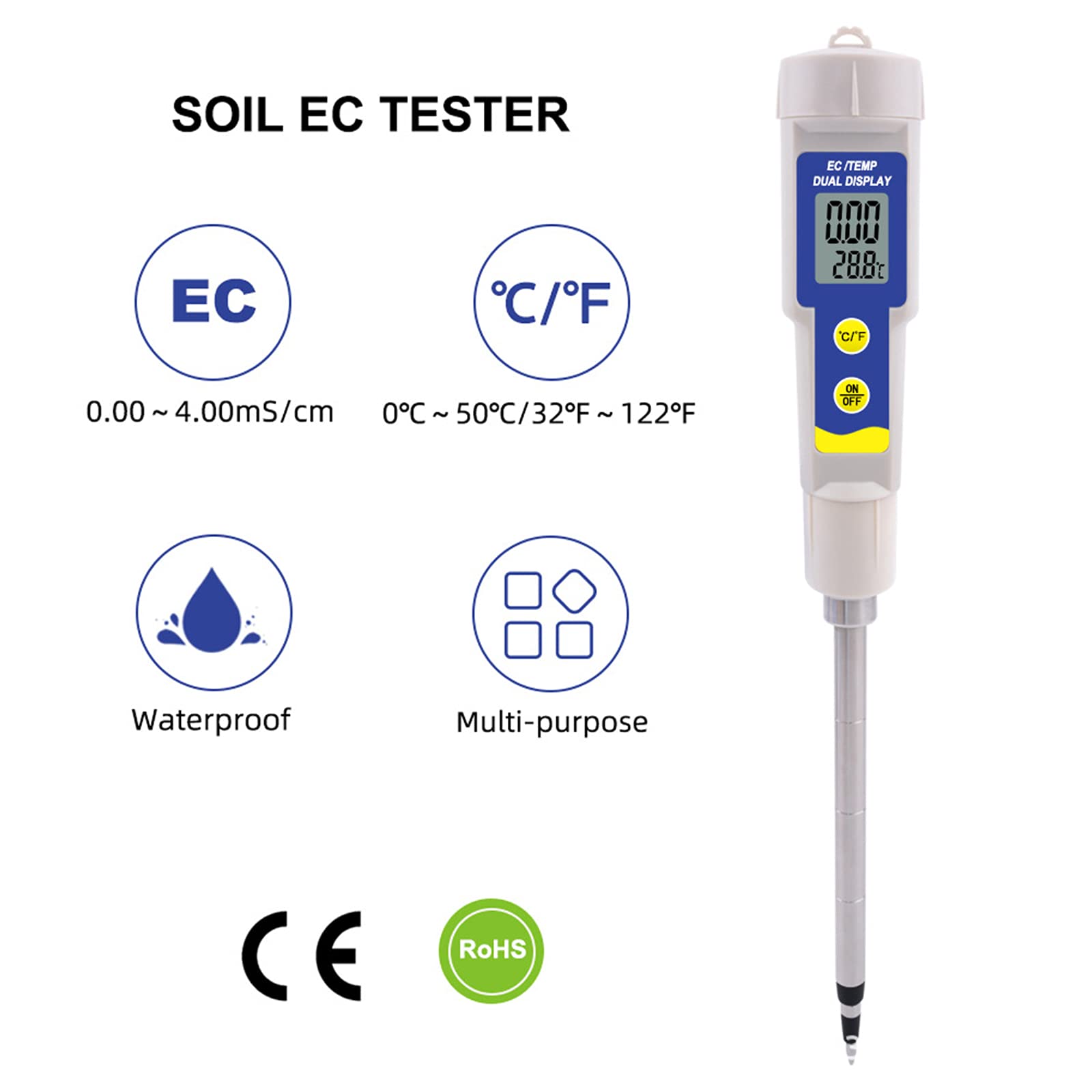 Przenośny miernik gleby przenośny, cyfrowy miernik temperatury gleby EC elektroniczny tester zasolenia do laboratorium pielęgnacja roślin narzędzia ogrodnicze zestaw do testowania gleby