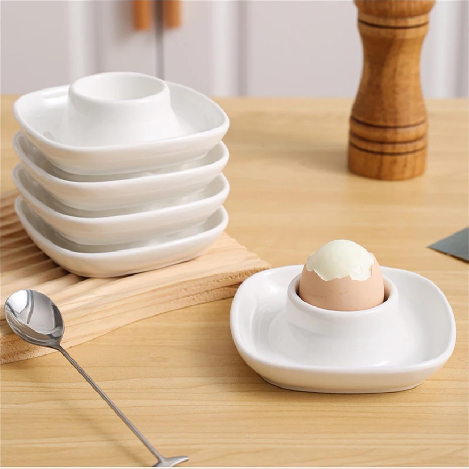 coquetier, Lot de 6 ustensiles for œufs, fournitures cuisine simples, assiettes décoratives, accessoires(A)
