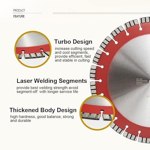 Miniatura 10 de SHDIATOOL Disco de corte de segmentos de la hoja de sierra concreto del diamante V Cortador seco o mojado de 14 pulgadas de diámetro interior 83.3