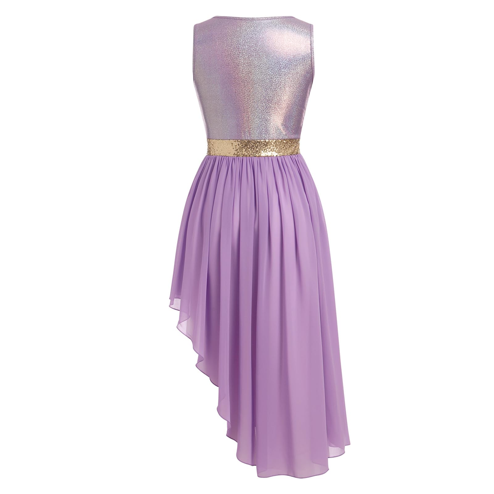 ABEHIK Praise Liturgical Dance Costume for Women Sleeveless Metallic Sequin Color Block Praise Dance Dresses Overlay Liturgical Lyrical Dancewear Worship Church Dress Purple L