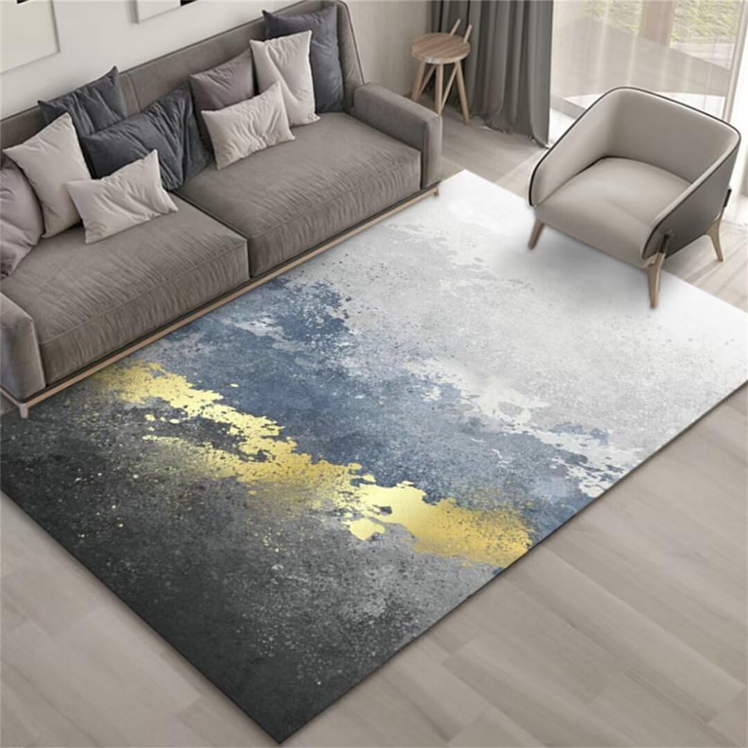 Grand tapis de salon 200x280cm gris abstrait anti-tache pour bureau et chambre d'ado