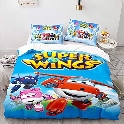 NICHIYOBI Super Wings Duvet Cover Bedding Set - Duvet Cover and Pillowcase Microfibre 3D Digital Print Three-Piece Bed Linen (11, Single 135 x 200 cm) Cover