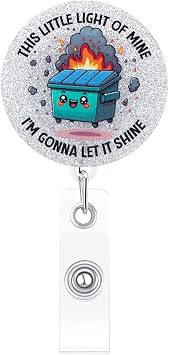 Funny Dumpster Fire Badge Reel Cute Nurse Badge Reels Retractable Alligator Clip ID Badge Holder for Office Coworker Nurse Doctor Teacher This Little Light of Mine Dumpster Fire Desk Accessories