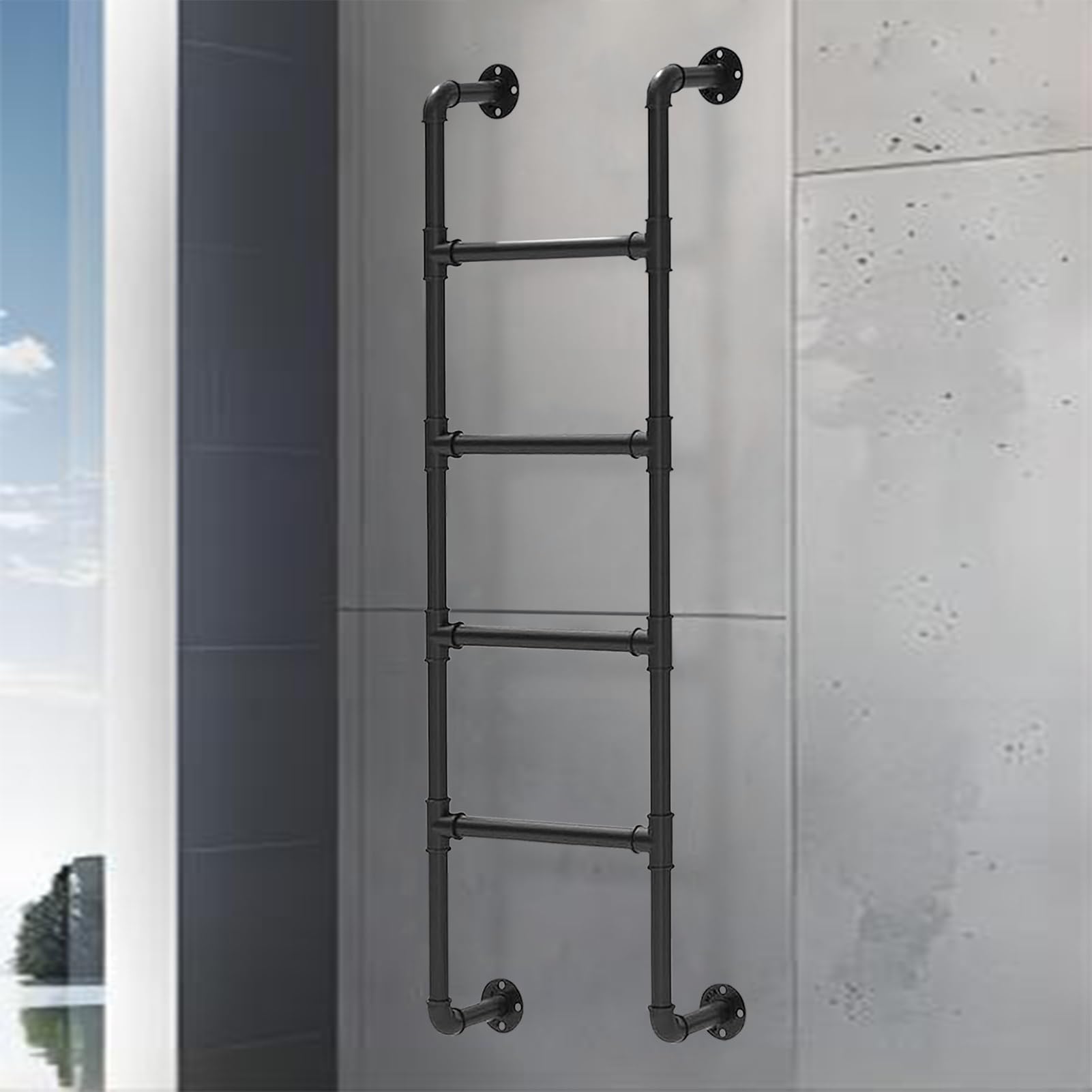 Escalera de emergencia metálica de pared para salida segura en sótanos