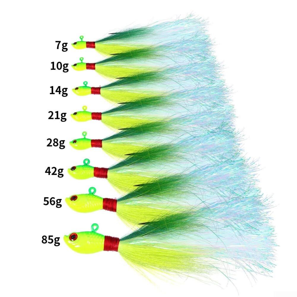 Lot de 8 leurres de pêche avec têtes plombées en poils de cerf, hameçons en acier à haute teneur en carbone, 7 g-85 g, appât anti-fond pour eau douce, eau salée, bar, truite, kit de leurres