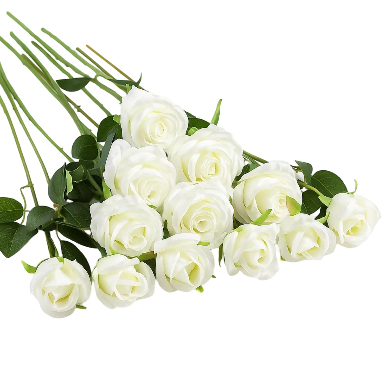 GYTFOG 10Pcs Artificial Flowers, Fake Flowers Roses, White Artificial Roses, Silk Flowers, Decorative Floral Arrangements, 2.75 * 19.68 Inches