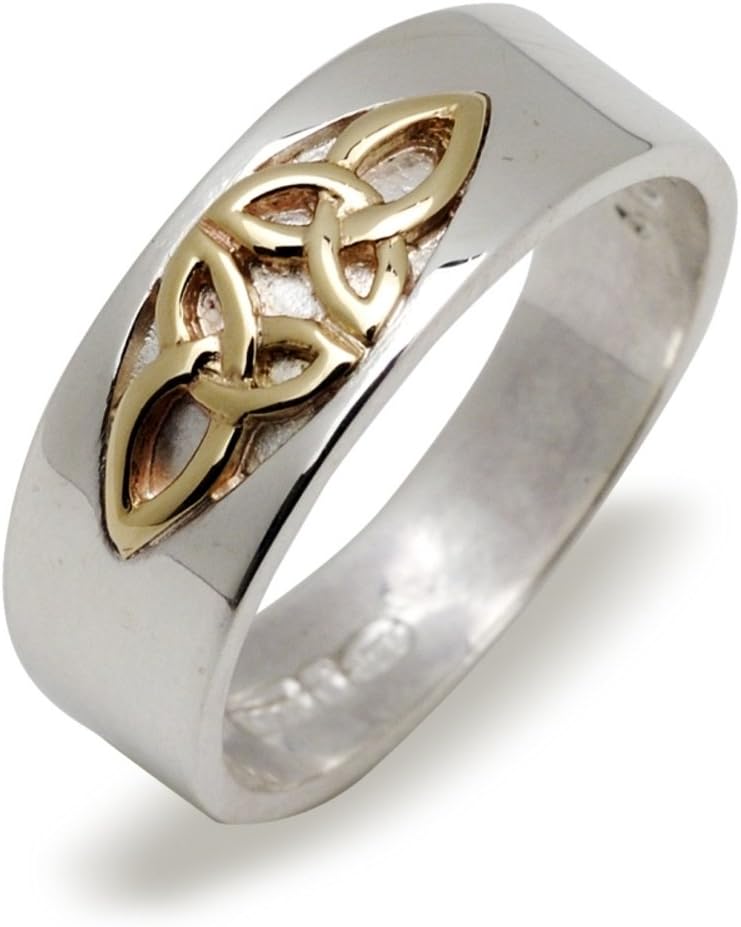 Celtic 7mm Wide Silver and Gold Double Trinity Knot Band Ring Size Z Gift Boxed. Celtic Jewellery.