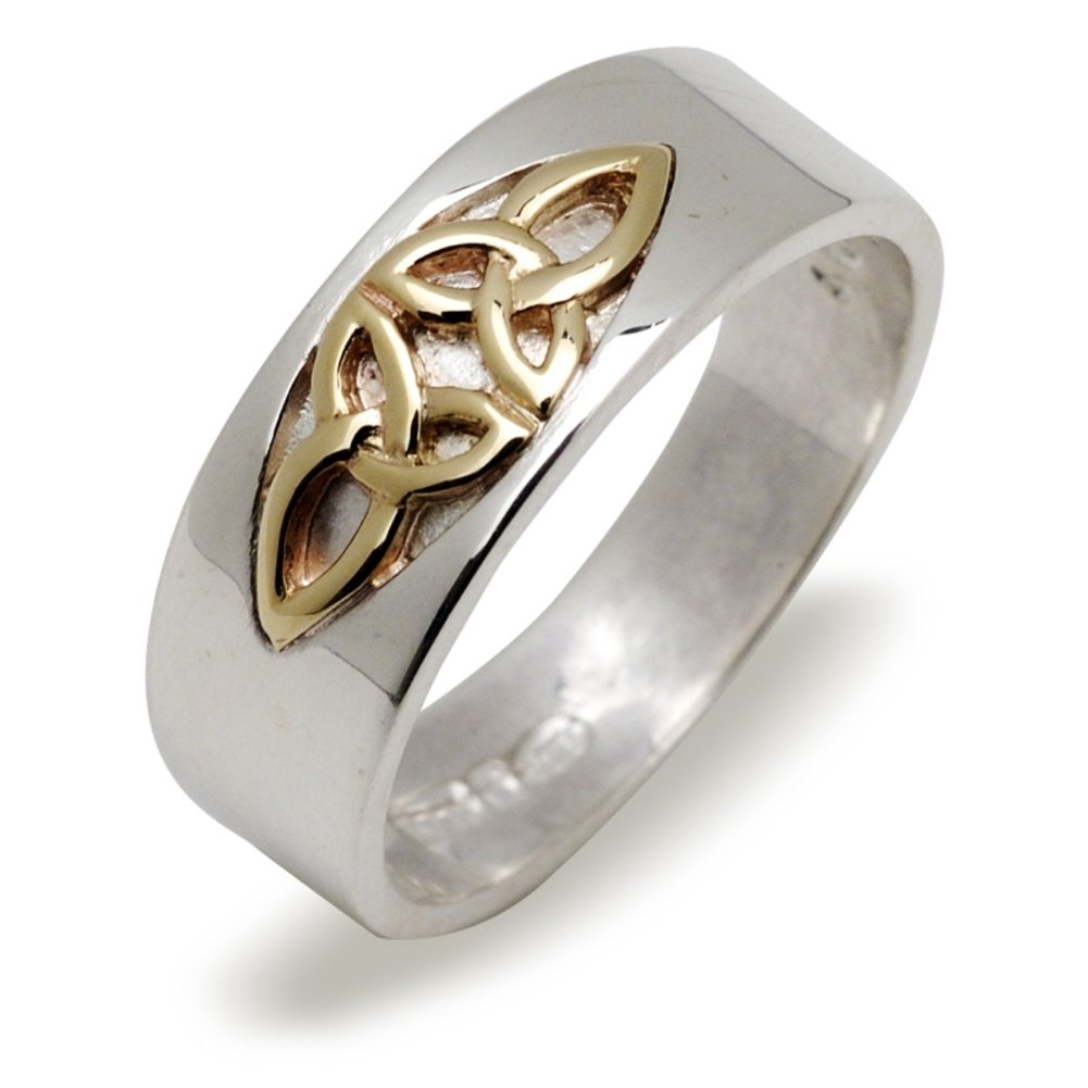 Celtic 7mm Wide Silver and Gold Double Trinity Knot Band Ring Size Z Gift Boxed. Celtic Jewellery.