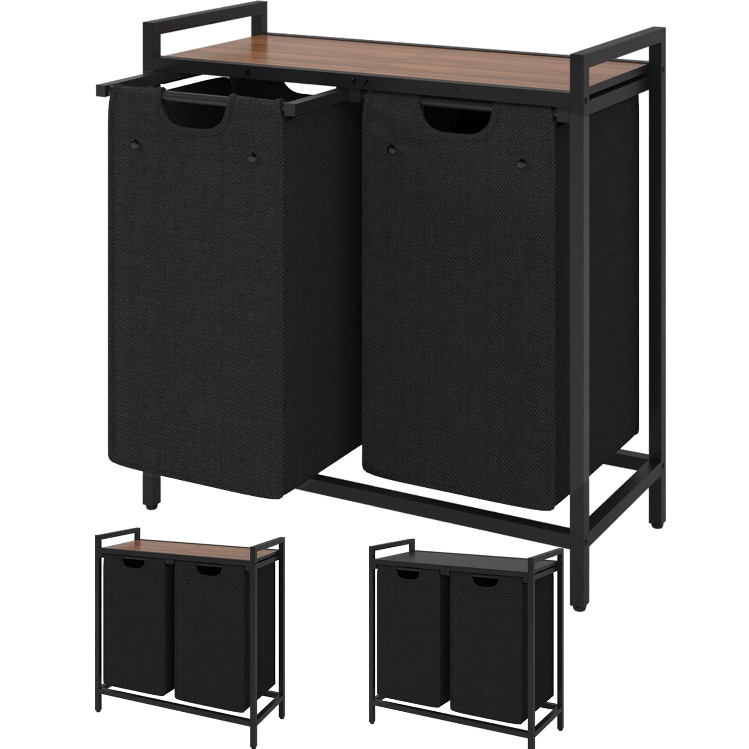 Laundry Hamper, Two-Color Laundry Basket with 2 Removable Laundry Sorter Bags and Top Shelf, Clothes Hamper for Laundry Room, Bathroom