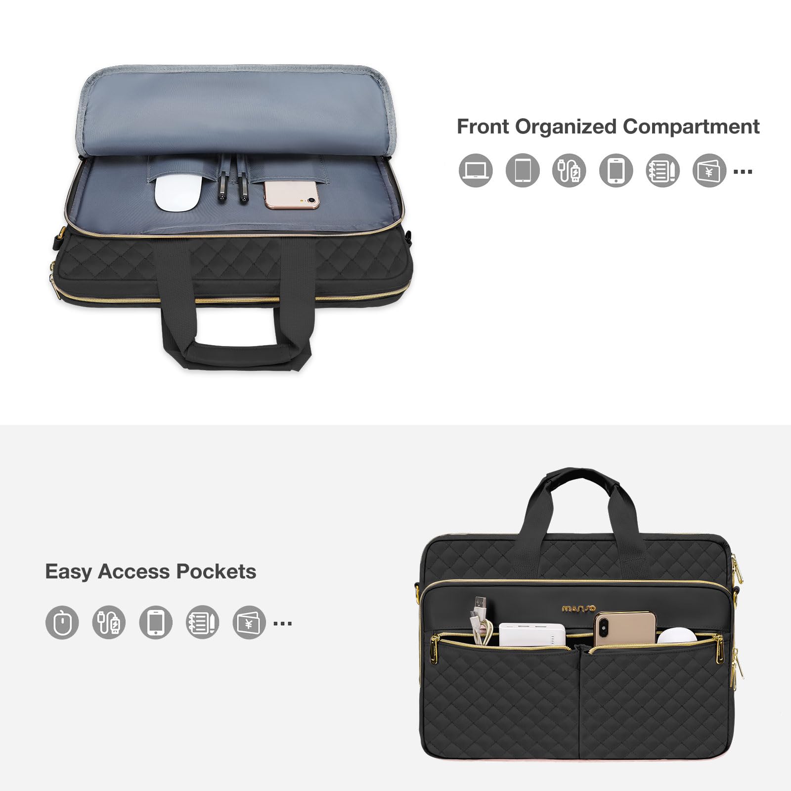 Borsa Tote Per Laptop 15.6" Con Porta USB - Borsa Donna Trapuntata, Idrorepellente, Per Scuola E Ufficio - Foto 4