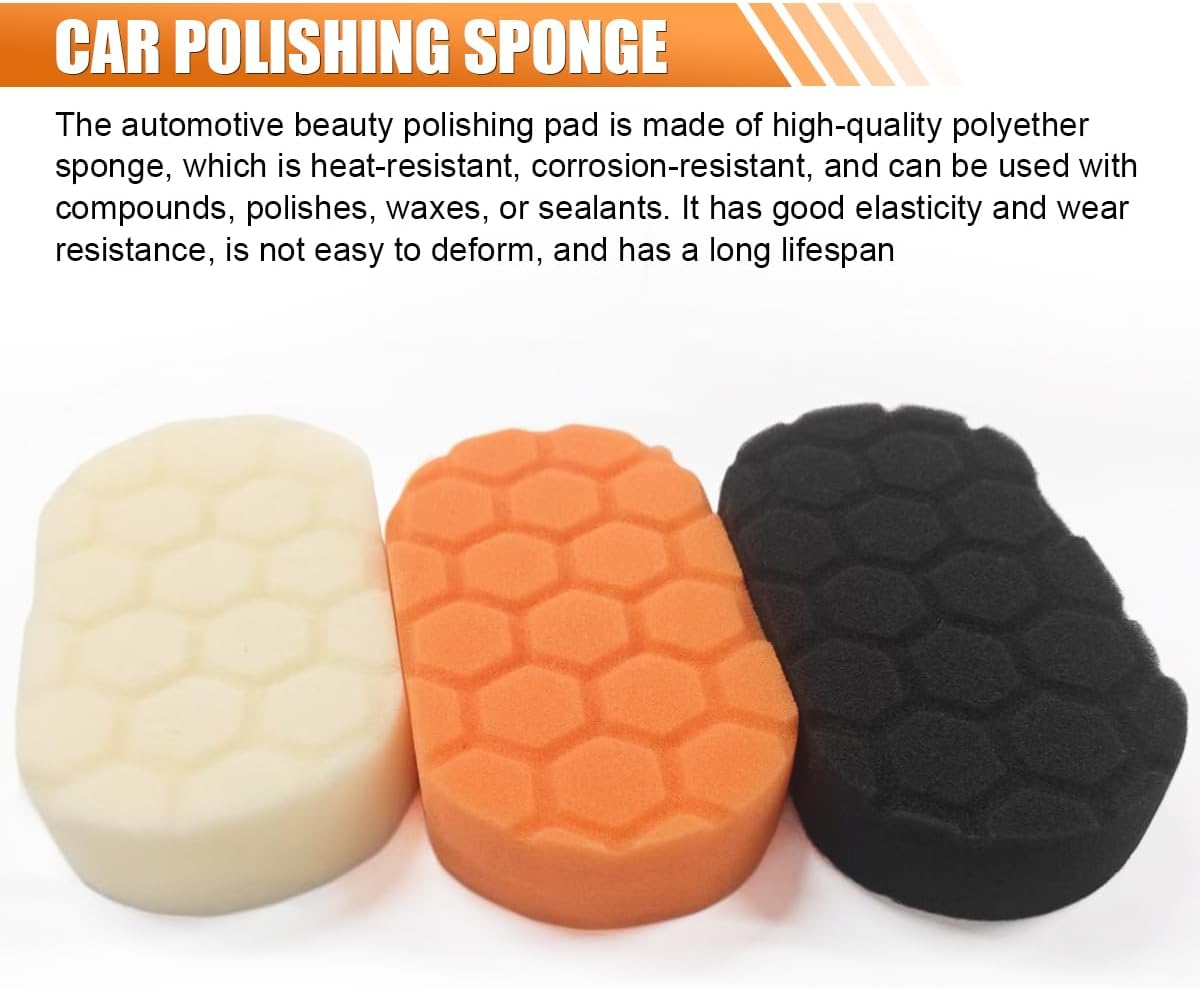 3PCS Hand Applicator Pad Kit, 2.9 × 5 Inch Wax Applicator Pads, Cutting Automotive Polishing Pad, Compound Vehicle Detailing Foam Sponge