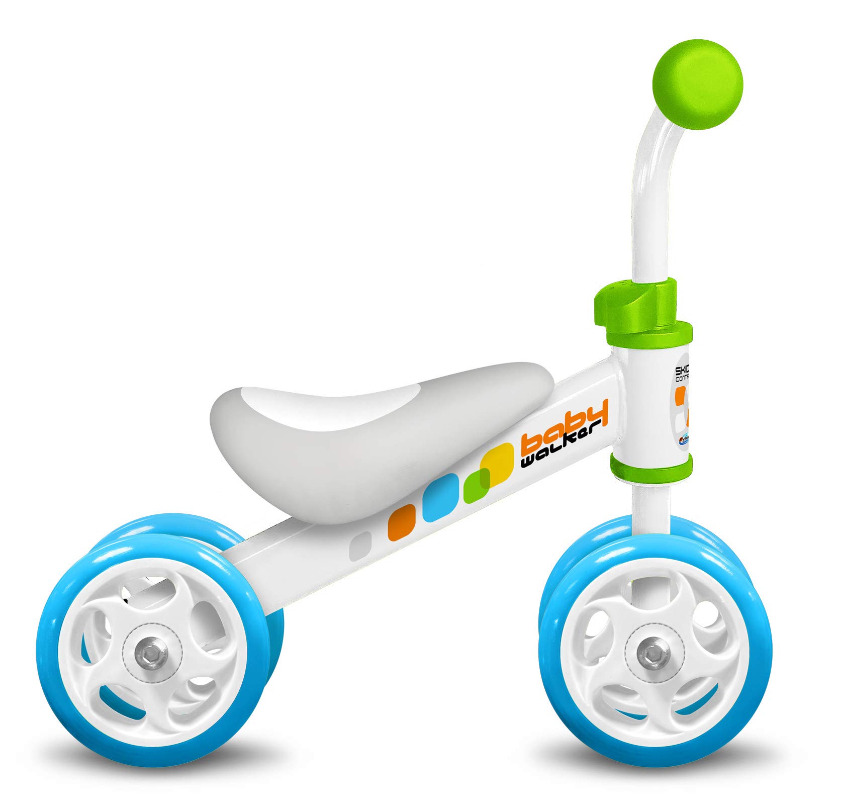 Stamp Premiere Draisienne Baby Walker Skids Control, JS123250, Bleu-Blanc Hauteur 40 cm - Longue