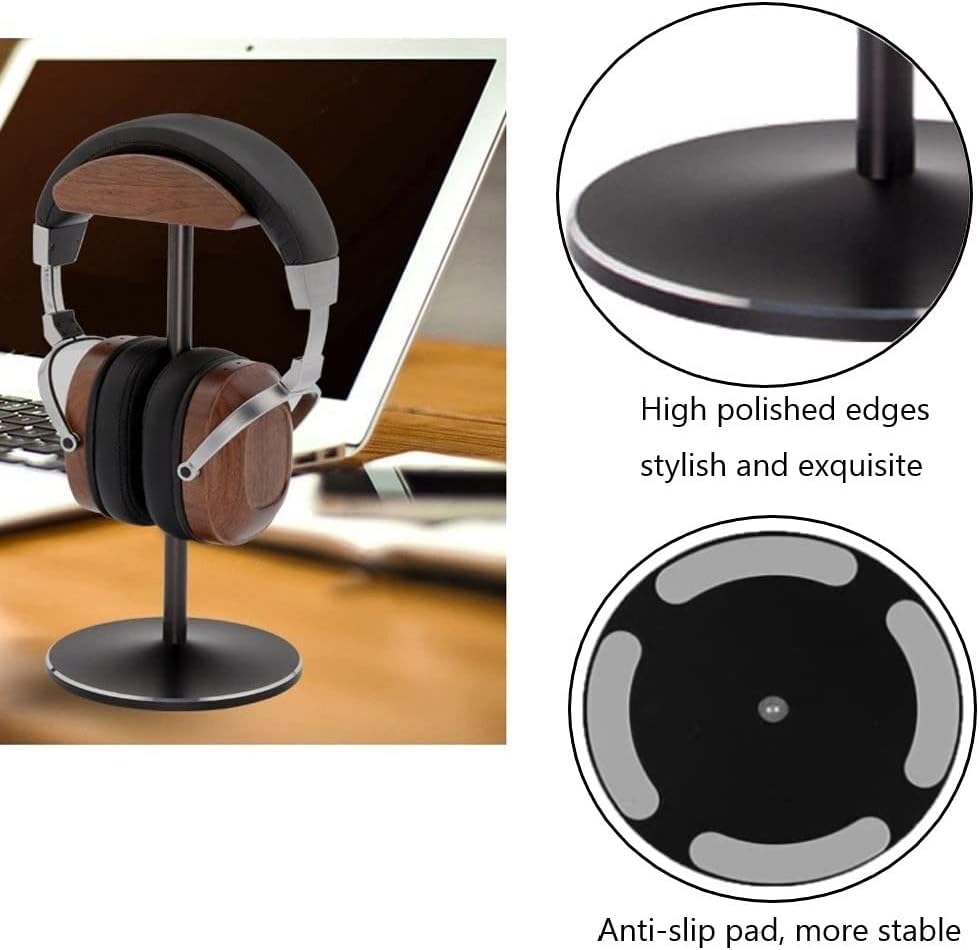 YANGMEI Headphone Stand, Desktop Headset Holder - Headset Holder Made of Walnut Wood & Aluminium, Nature Walnut Gaming Headset Holder with Solid Heavy Base for All Headphone Sizes(Metal Base)