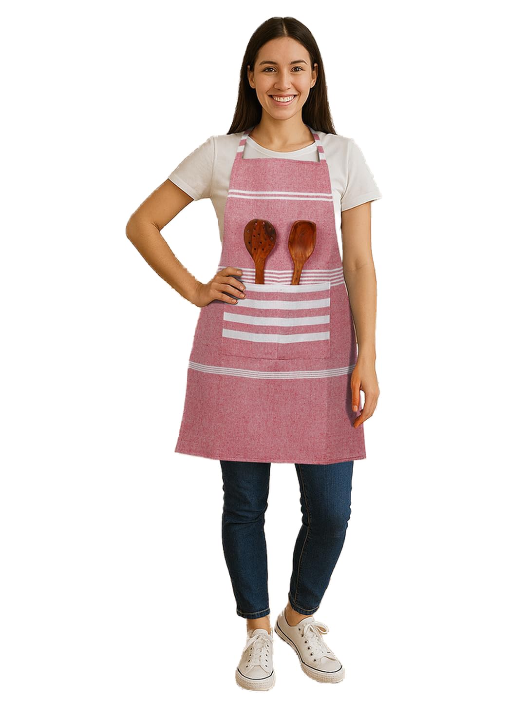 Värde 2 Pcs Unisex Cooking Aprons | Spillproof Layer | Striped Design with 2 Front Pockets & Free Size Neck Strap | Durable, Oil & Stain Resistant | Chef Apron for Cooking (Yellow & Light Mauve)