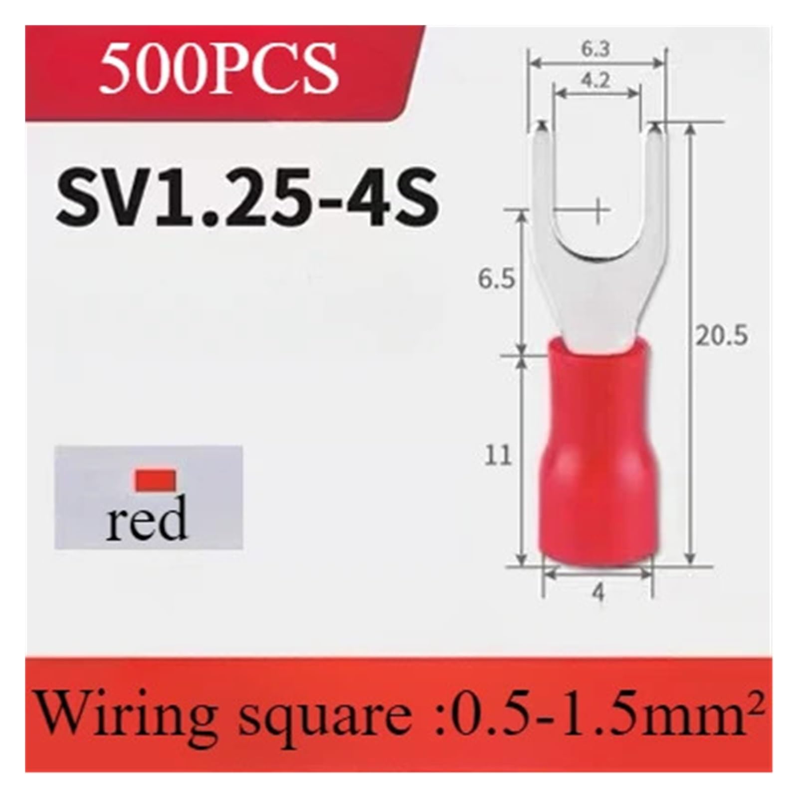 500 terminales de crimpado de horquilla, terminales de horquilla aislantes, conectores rápidos, rojos, varios tamaños(SV1.25-4s)