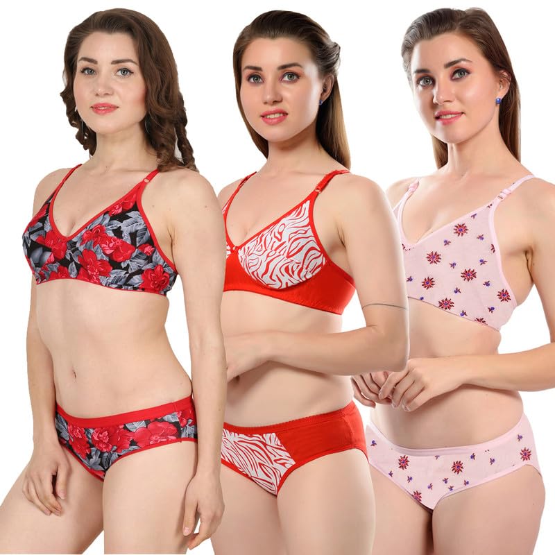 Image of Love Maker Lingerie Set Soft Cotton Bra & Panty Combo of 3 | Women's Innerwear | Women Stylish Cotton Women Bra Panty Set | Women Lingerie for Honeymoon | Fancy Lingerie.