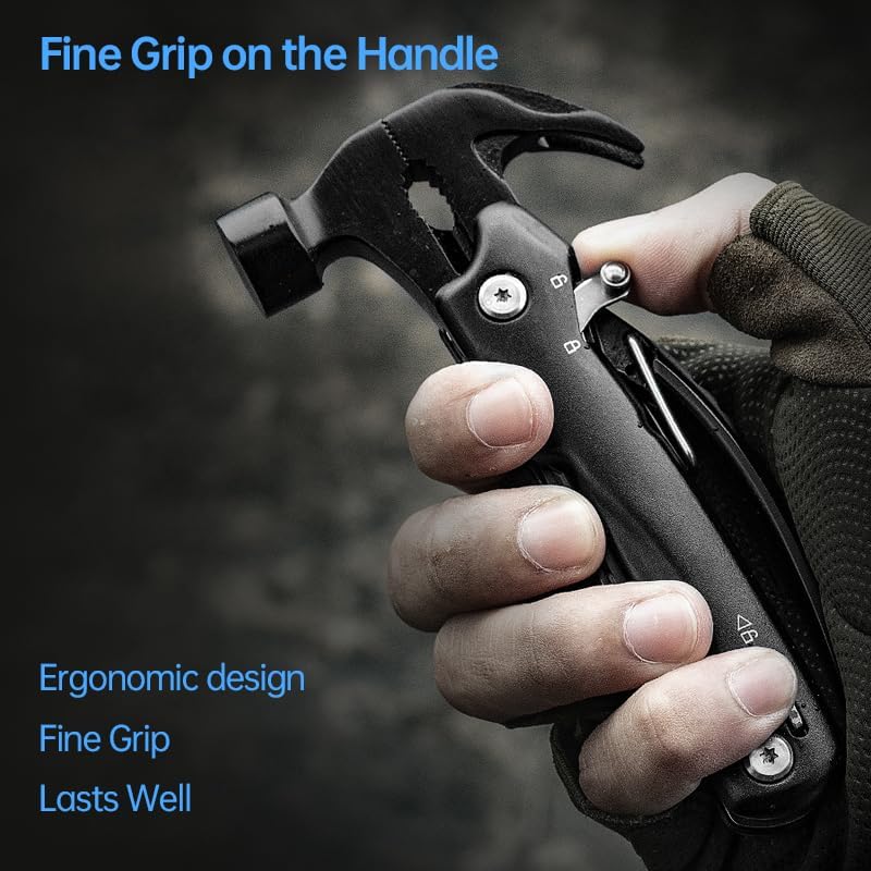 Hammer Multitool 10 in 1 Birthday Gifts for Men Dad Husband Camping Accessories Gear Multi Tool Camping Essentials Gadgets for Men-Black