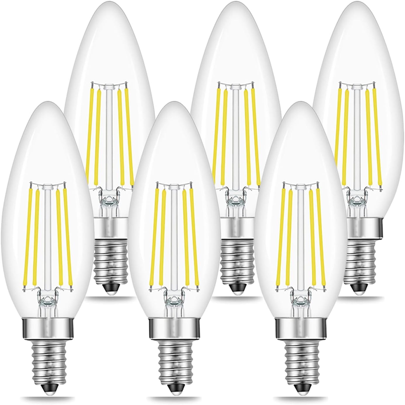 E14 European Base LED Candelabra Light Bulbs 40W Equivalent, Warm White 2700K, 400LM, B11 4W Bulbs for for Turkish Lamp, European Chandeliers, 6 Pack