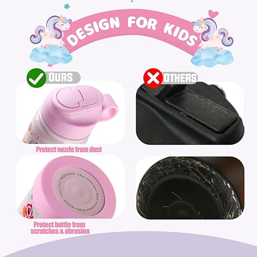 Miniatura 4 de FROSCOLD Kids Water Bottle with Leakproof Dust Free Straw Lid, 14oz Water Bottles Kids with Boot, Double Wall Stainless Steel Vacuum Insulated Kid
